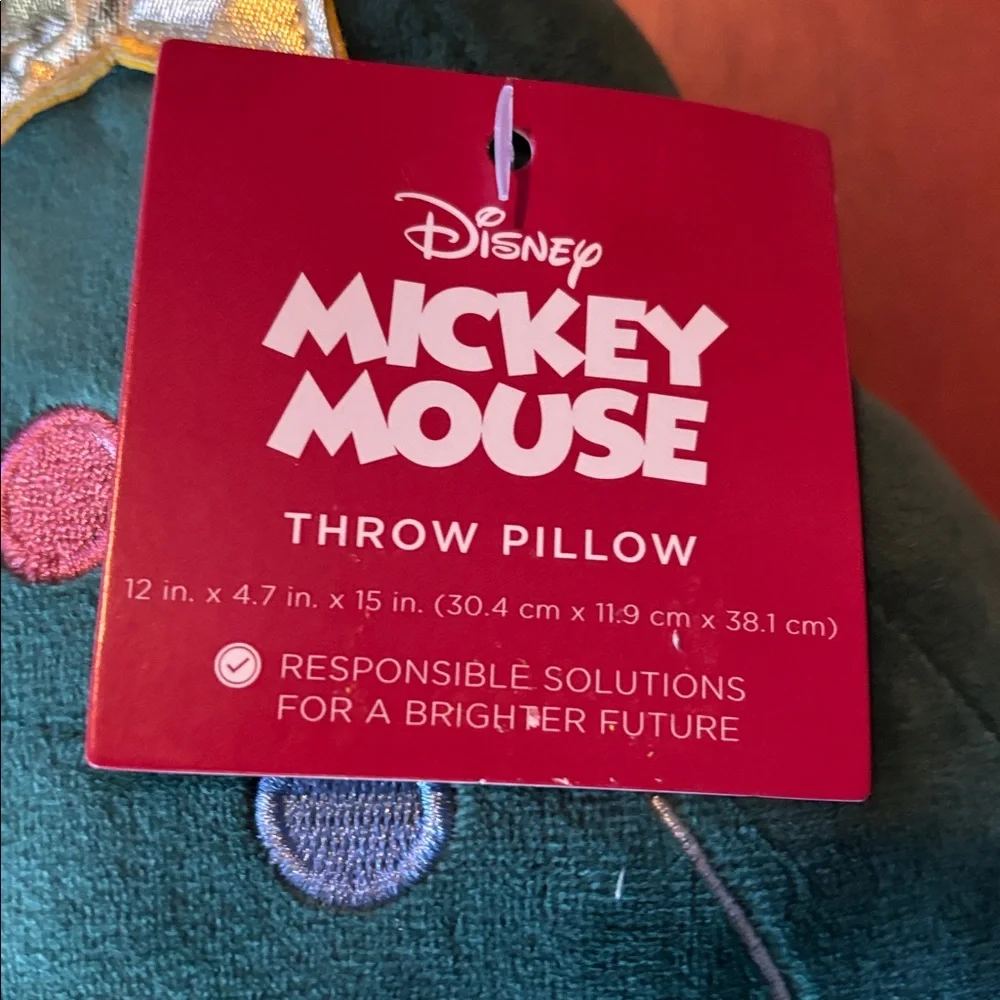 Disney Green Christmas Tree Shaped Mickey Mouse Holiday Pillow NWT